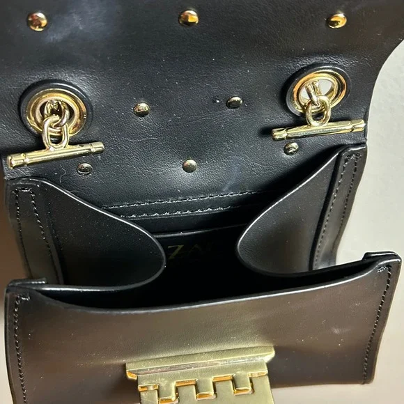 Whimsical Minimalist Zac Posen Black Eatha Mini bag Floral Chain Crossbody Y2K - Picture 9 of 15